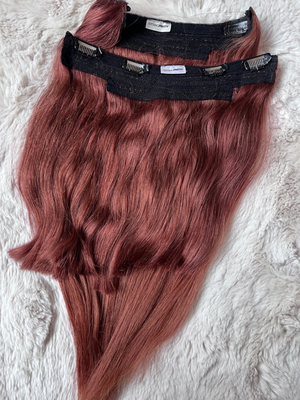 Super thick human hair SITTING PRETTY extensions ( halo+ clip) 2 extensions